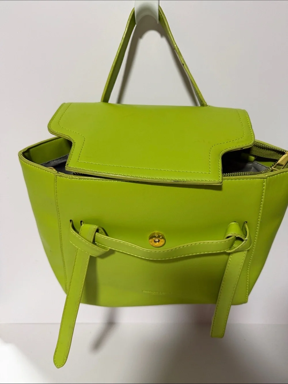 Leather Lime Green Structured Tote Bag - Women's Handbag